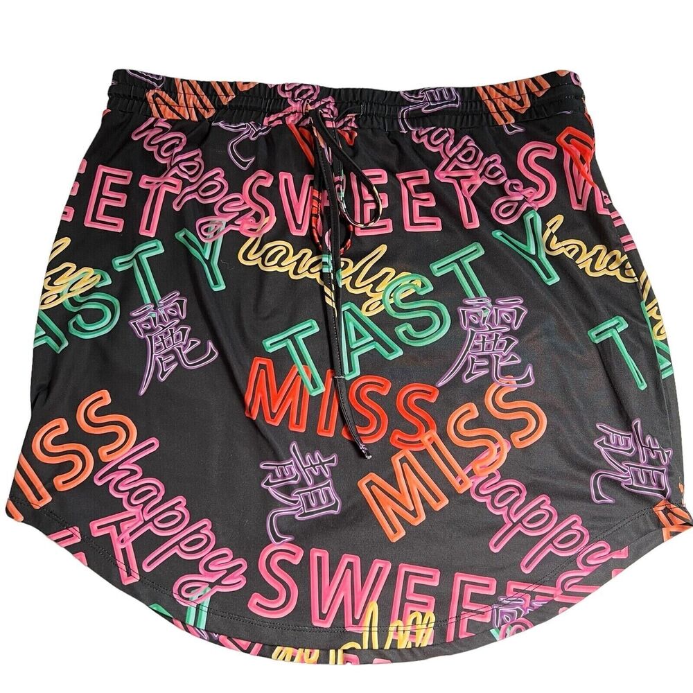 Curve Letter Graphics Stretch Mini Skirt Pull on XL Hip Hop Party Sporty